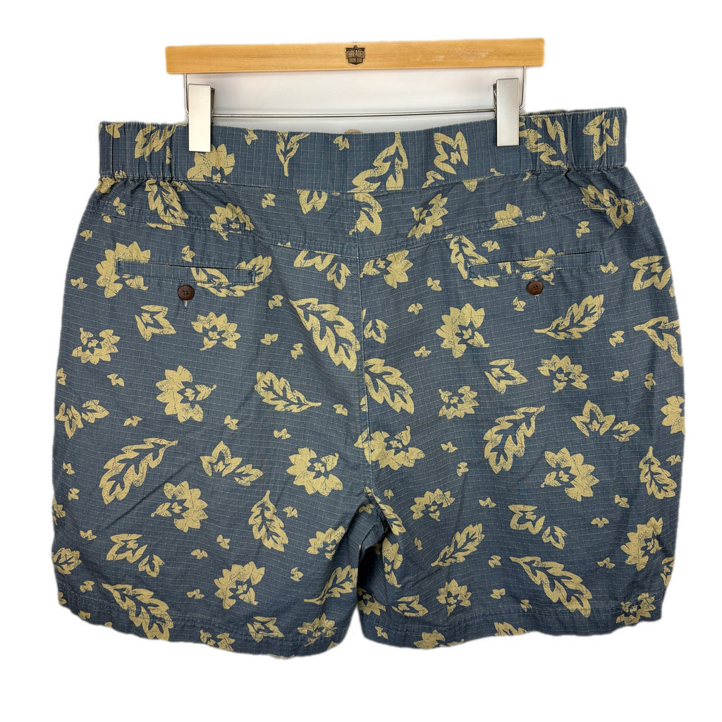 The Territory Ahead Blue Pigment Dyed Leaf Print Cotton Shorts - Men's XXL