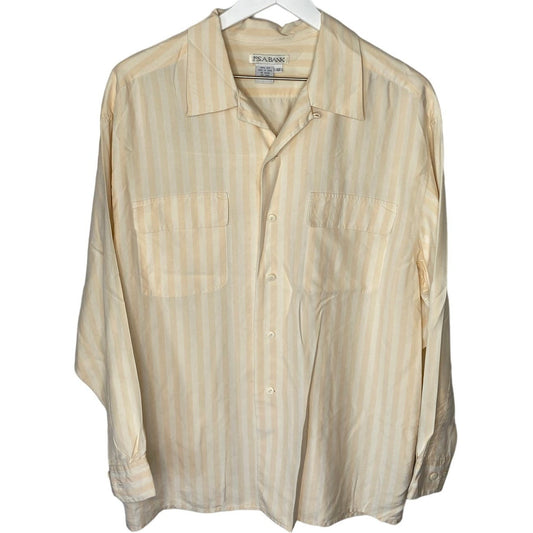 Y2K Silk Oversized Butter Yellow Vertical Stripe Button Up Shirt - Women's Size 12