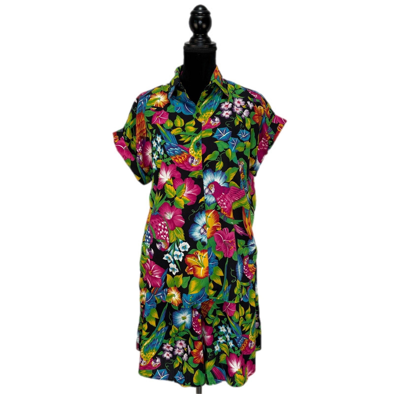 Vintage Floral Hawaiian Print 2 Piece Short Set - Women's Size 12/14