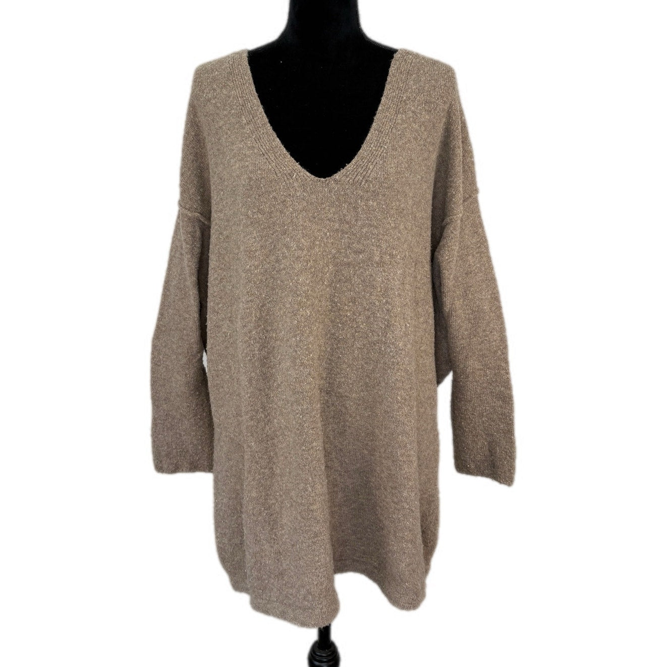 Free People Sandy Brown V Neck Oversized Sweater - Women's Size Large