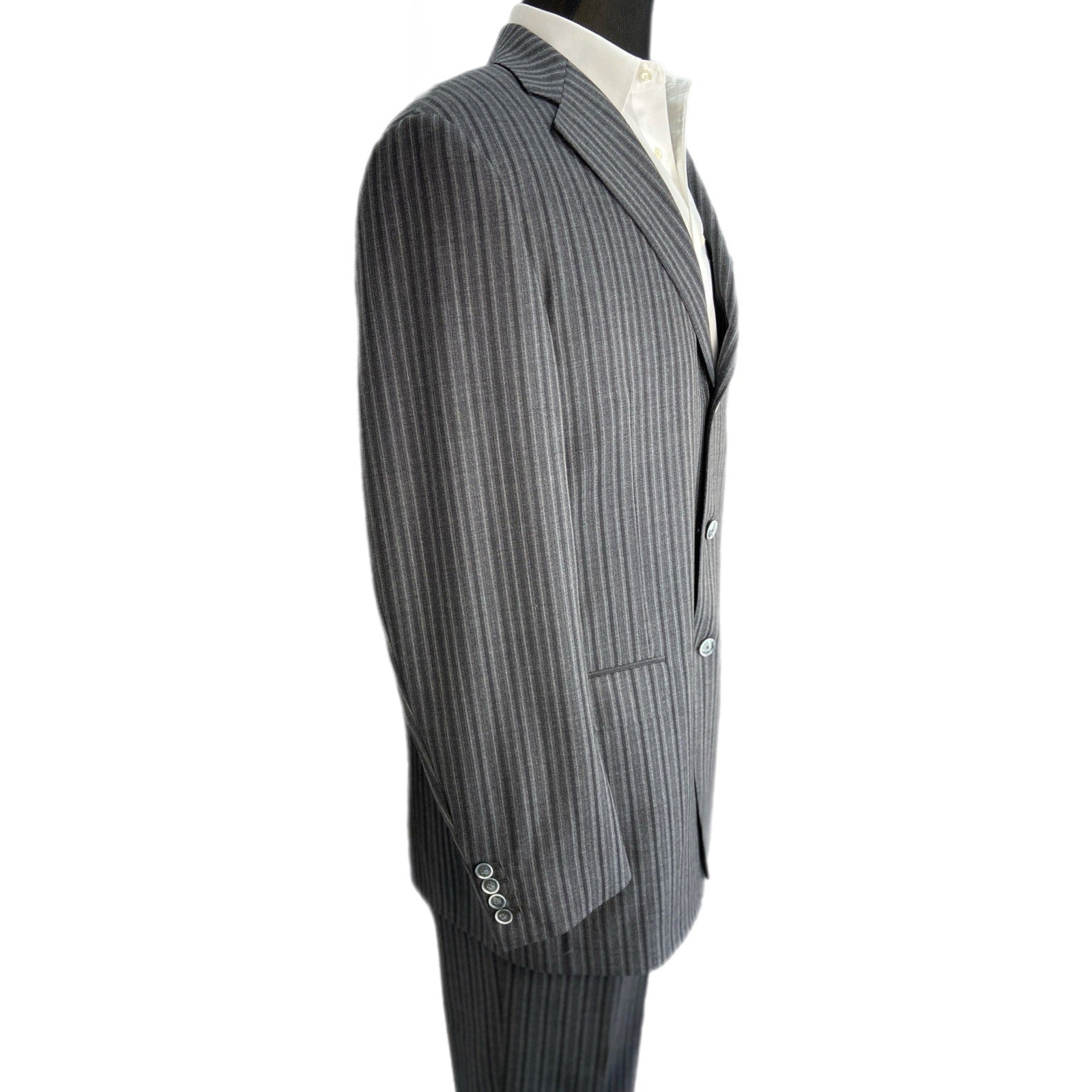 Carl Sterr Wool Gray Stripe Notch Lapel Three Button Suit - Men's Size 43XL