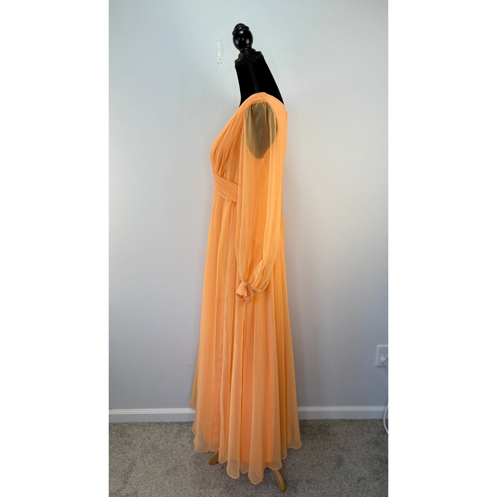 Vintage 60s 70s Pale Orange Bridesmaid Formal Dress - Women's Size 10