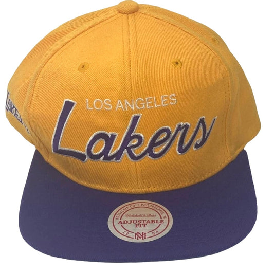 Mitchell & Ness Los Angeles Lakers Heritage Script Snapback Hat