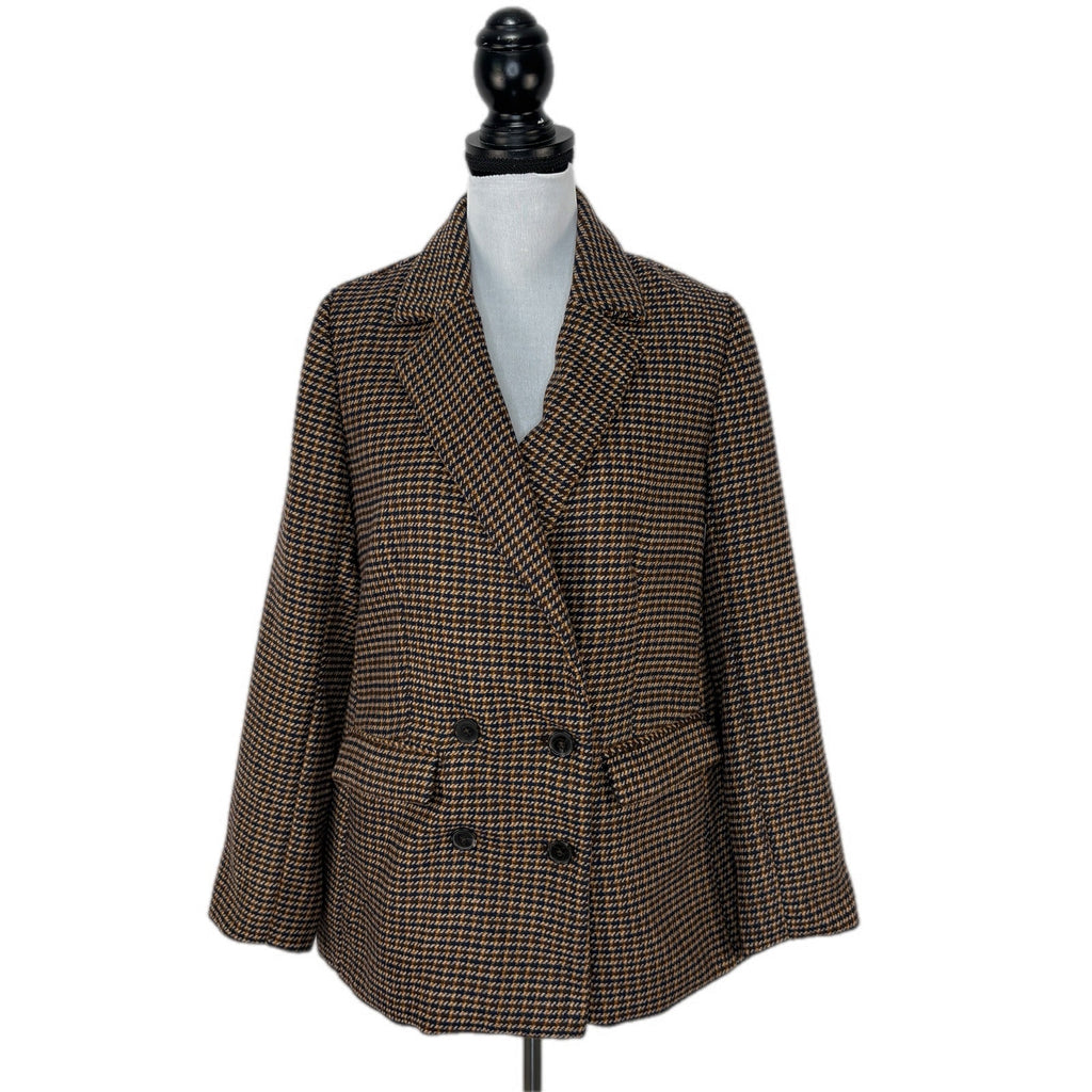 Oversized Brown Plaid Double Breasted Blazer - Women's Size Small