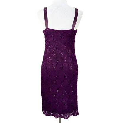 Y2K Purple Lace Sequins Short Formal Slip Dress - Women's Size 6