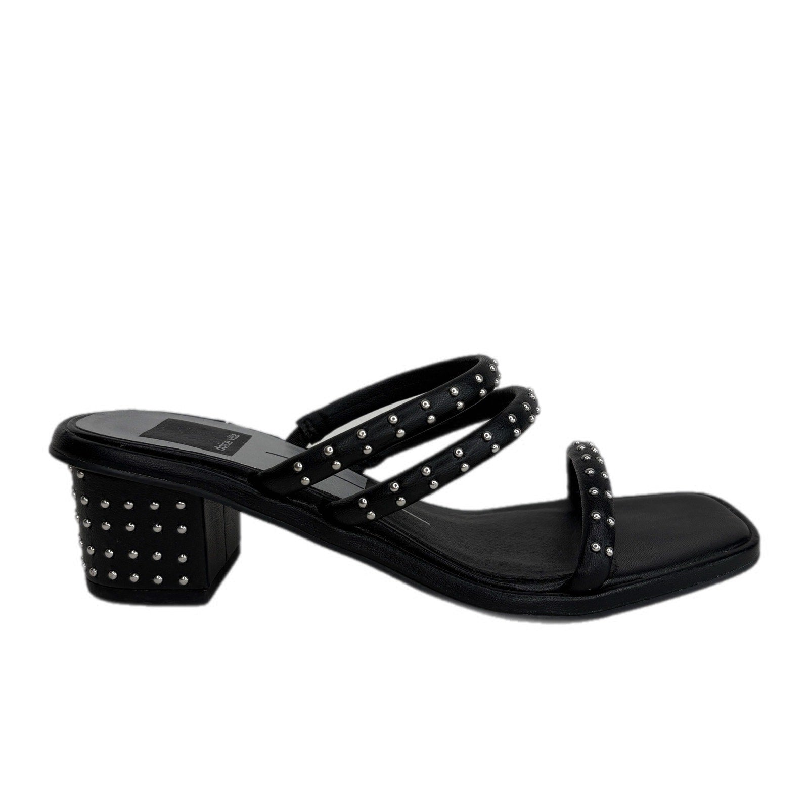 Dolce Vita Studded Black Slip On Square Toe Heeled Sandals - Women's Size 6.5
