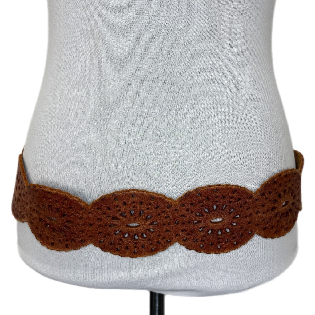 Fosssil Leather Wide Hippie 60's Vibes Lazer Cut Boho Belt - Women's Size Small