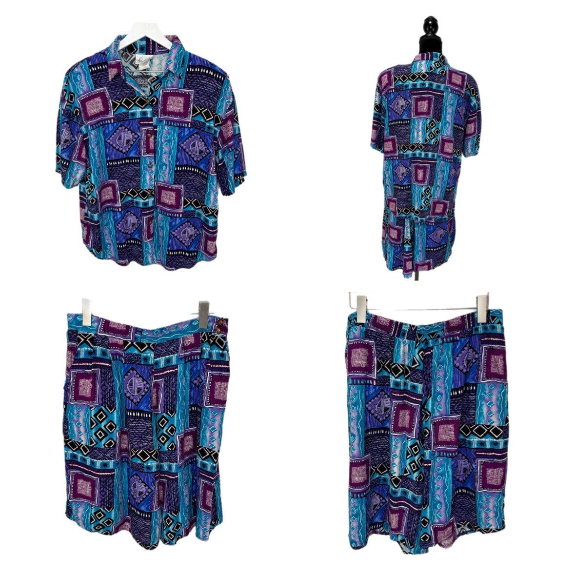 Vintage 90s Abstract Pattern Short Set - Women's Size 14