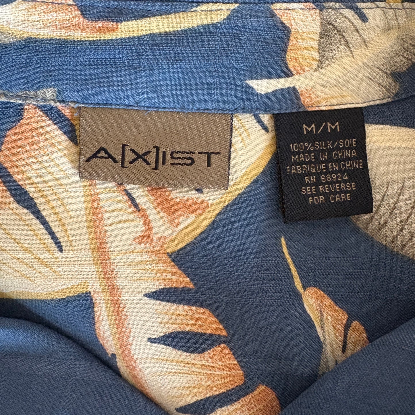 Blue Silk Banana Leaves Hawaiian Shirt - Men's Size M