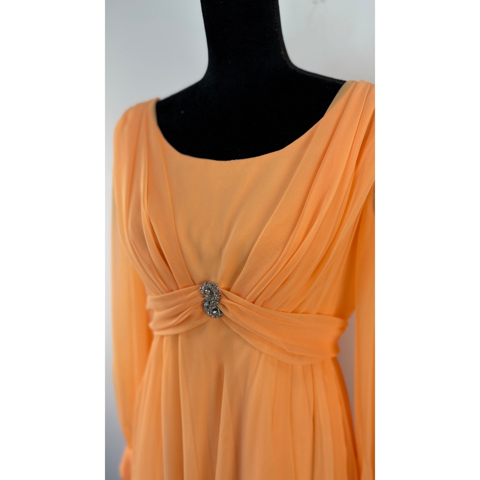 Vintage 60s 70s Pale Orange Bridesmaid Formal Dress - Women's Size 10