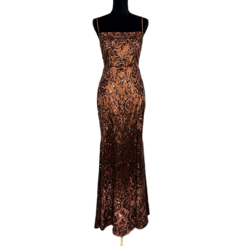 Windsor Marisol Brown Sequin Satin Formal Prom Dress - Women's Size Large
