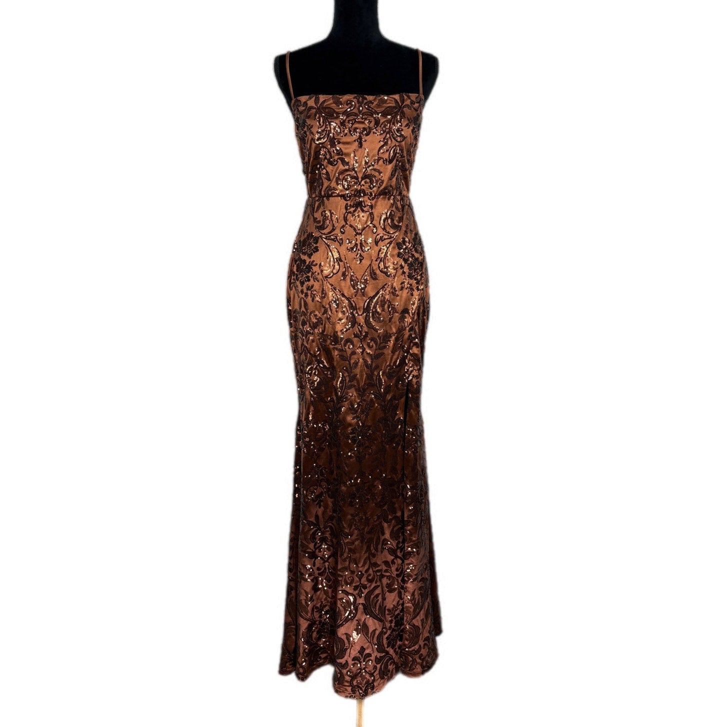 Windsor Marisol Brown Sequin Satin Formal Prom Dress - Women's Size Large