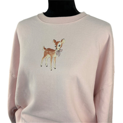 Hollister Oversized Baby Deer Pink Bow Pullover Sweatshirt - Women's Size L