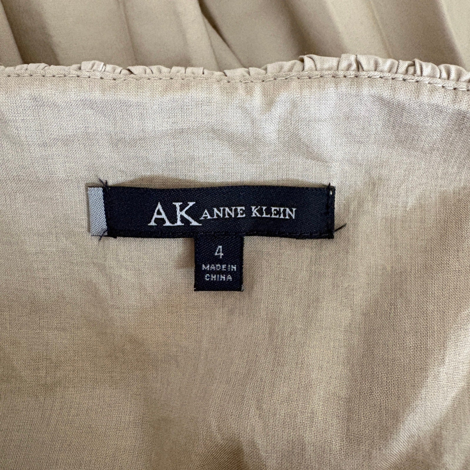 Anne Klein Khaki Pleated A Line Knee Length Dress - Women's Size 4