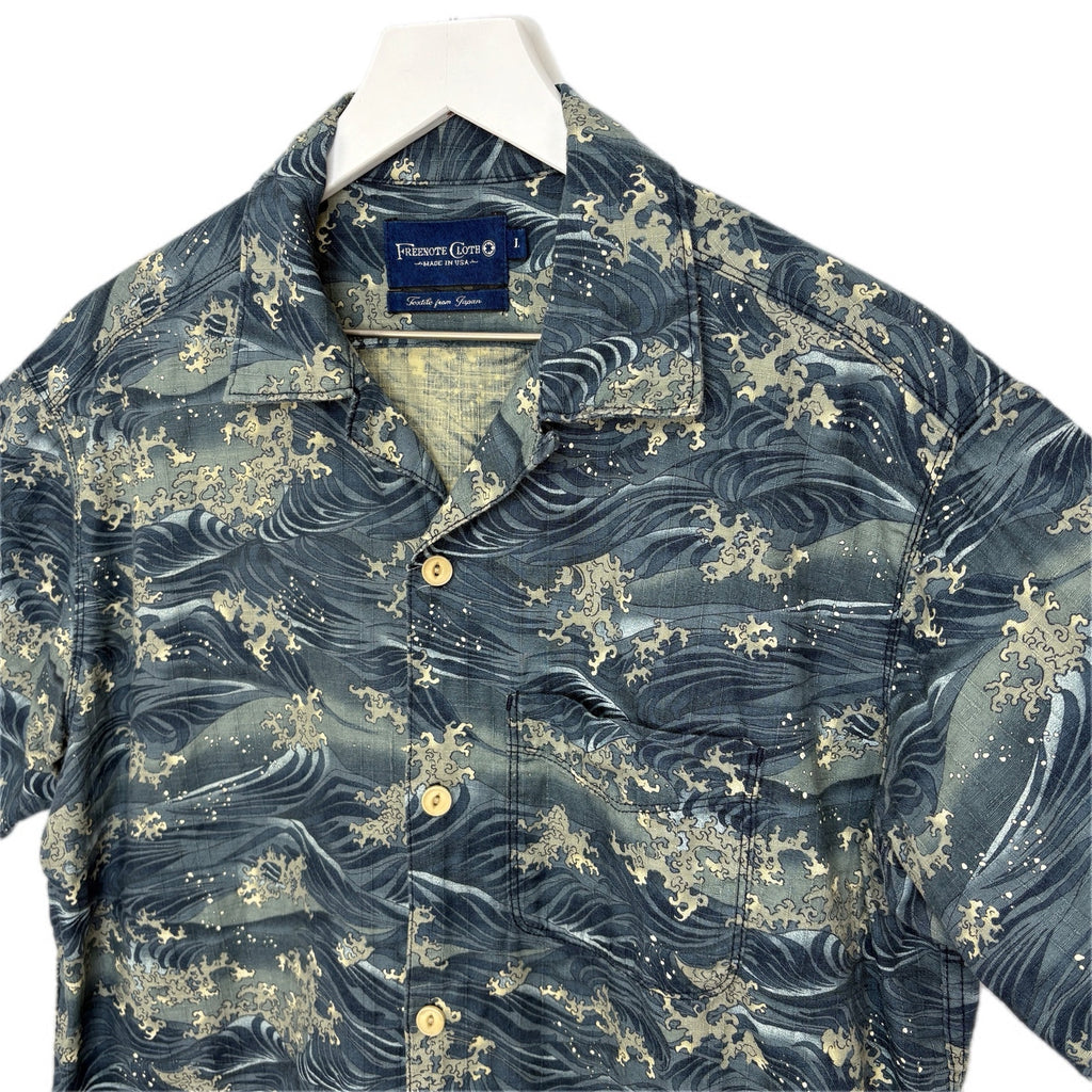 Freenote Cloth Japanese Ripstop Waves Seascape Hawaiian Shirt - Men's Size L