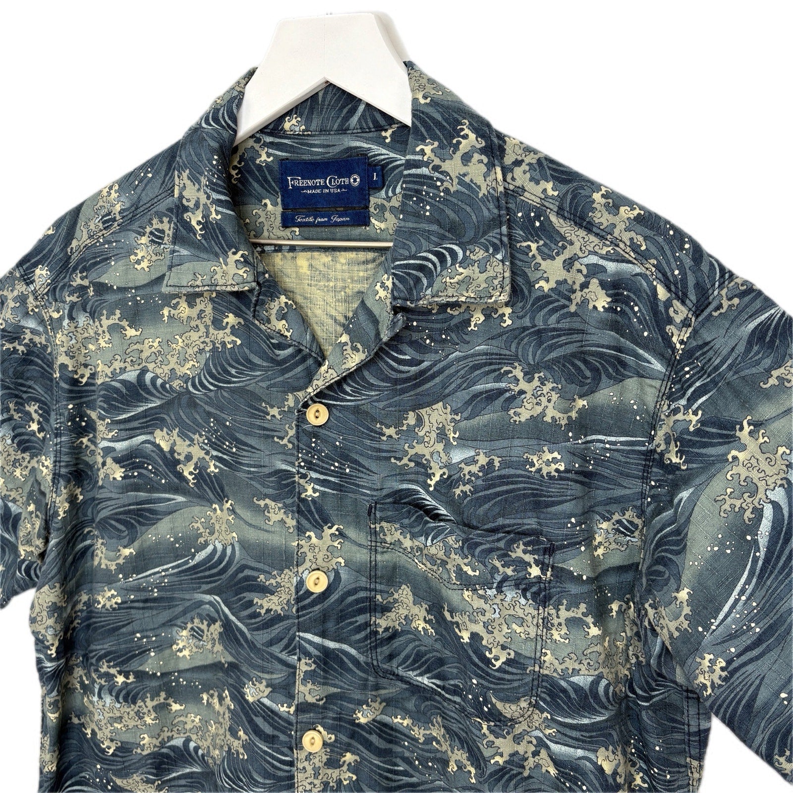 Freenote Cloth Japanese Ripstop Waves Seascape Hawaiian Shirt - Men's Size L