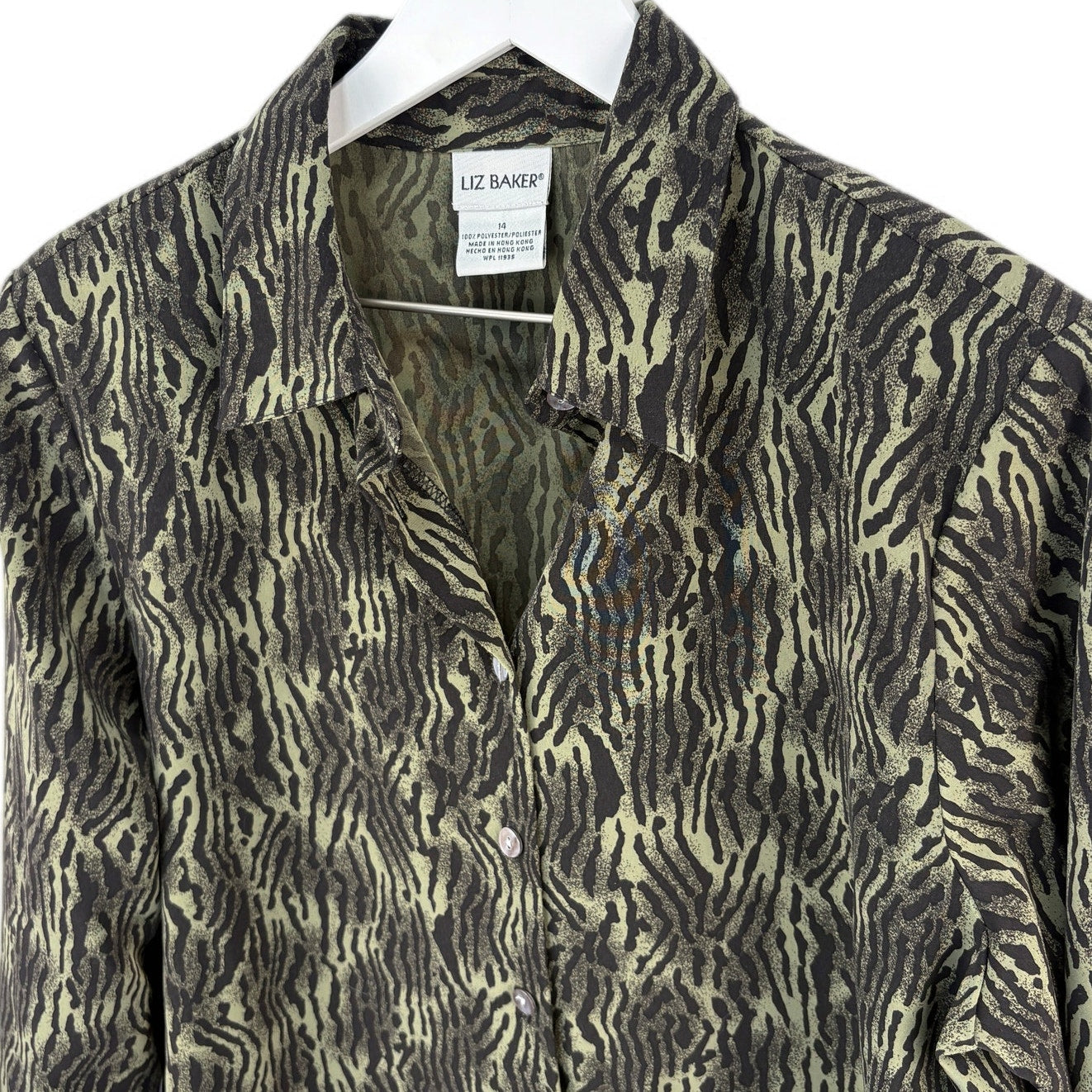 Vintage Green Animal Print Button Up Shirt - Women's Size 14