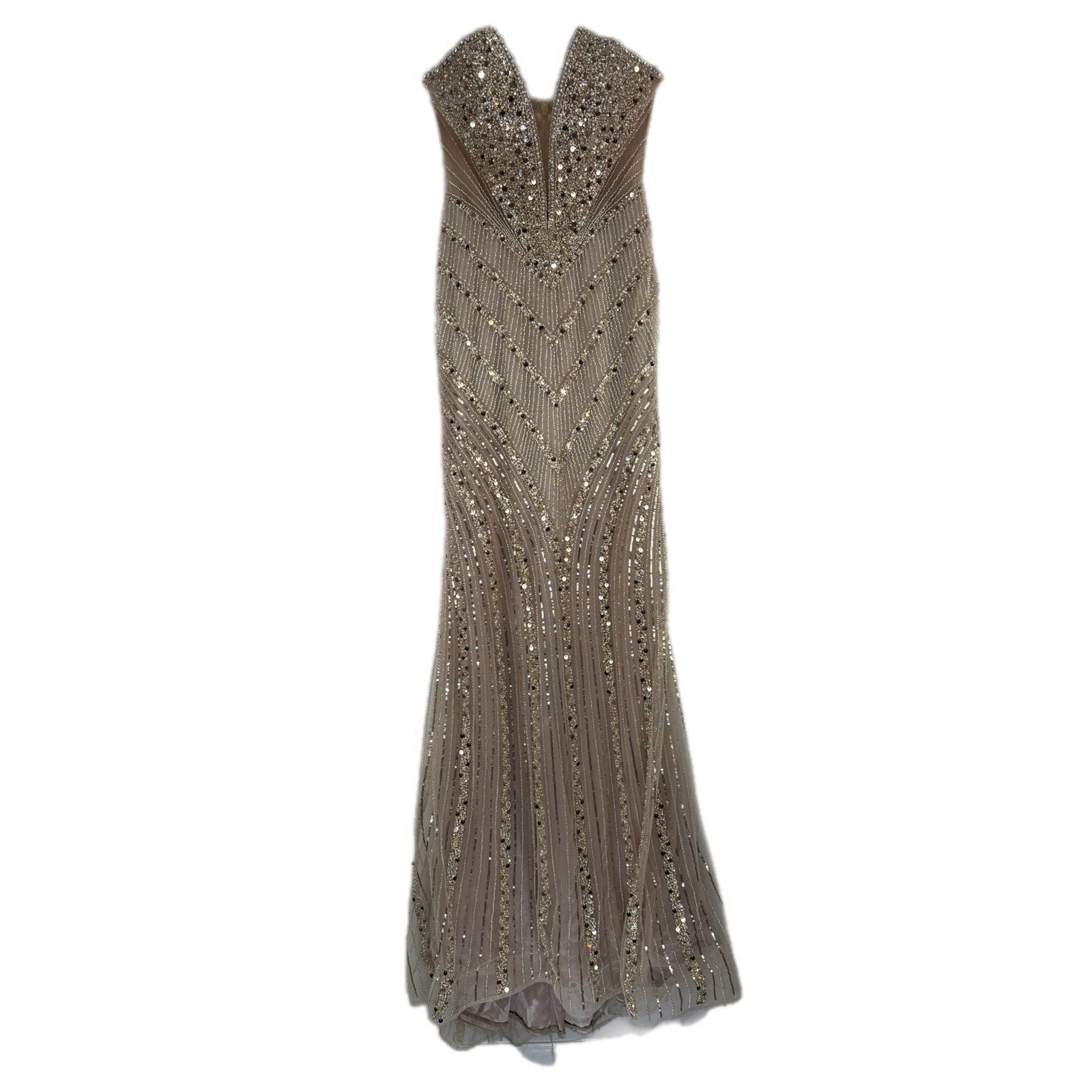 Ladivine Strapless Fitted Beaded Gown in Champagne CD0216 - Women's Size 4
