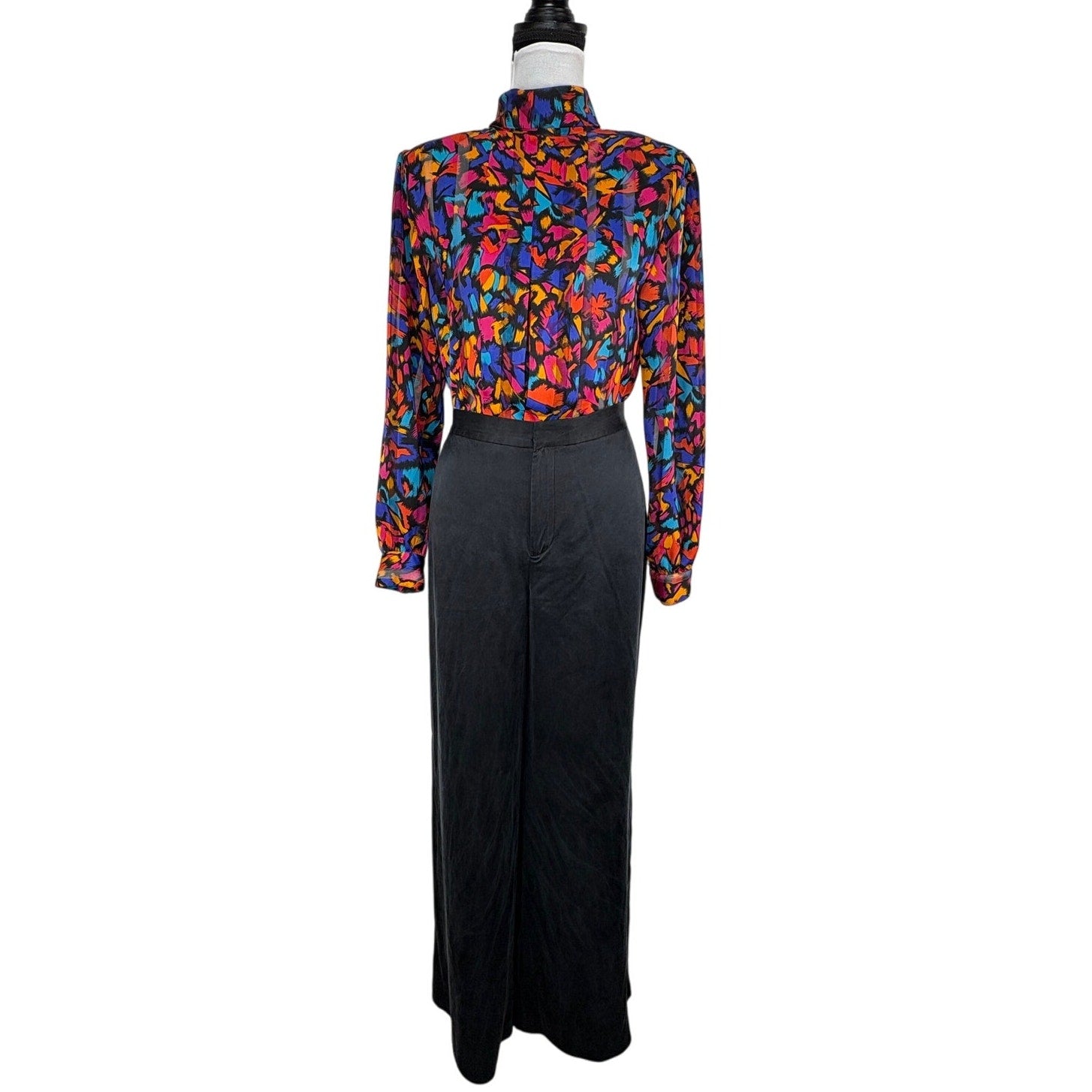 Vintage Bright Color Abstract Pattern High Neck Blouse - Women's Size 8