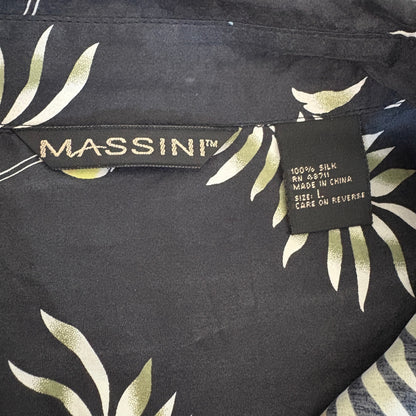 Massini Black Silk Martini Leaves Print Hawaiian Shirt - Men's L