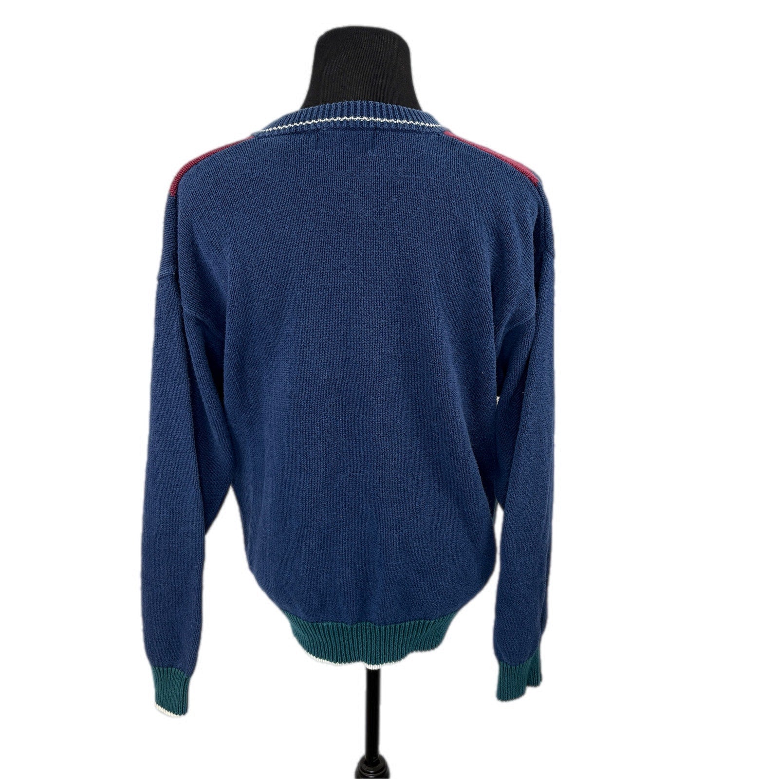 Vintage Preppy V Neck Vertical Color Block Stripe Sweater - Men's Size L