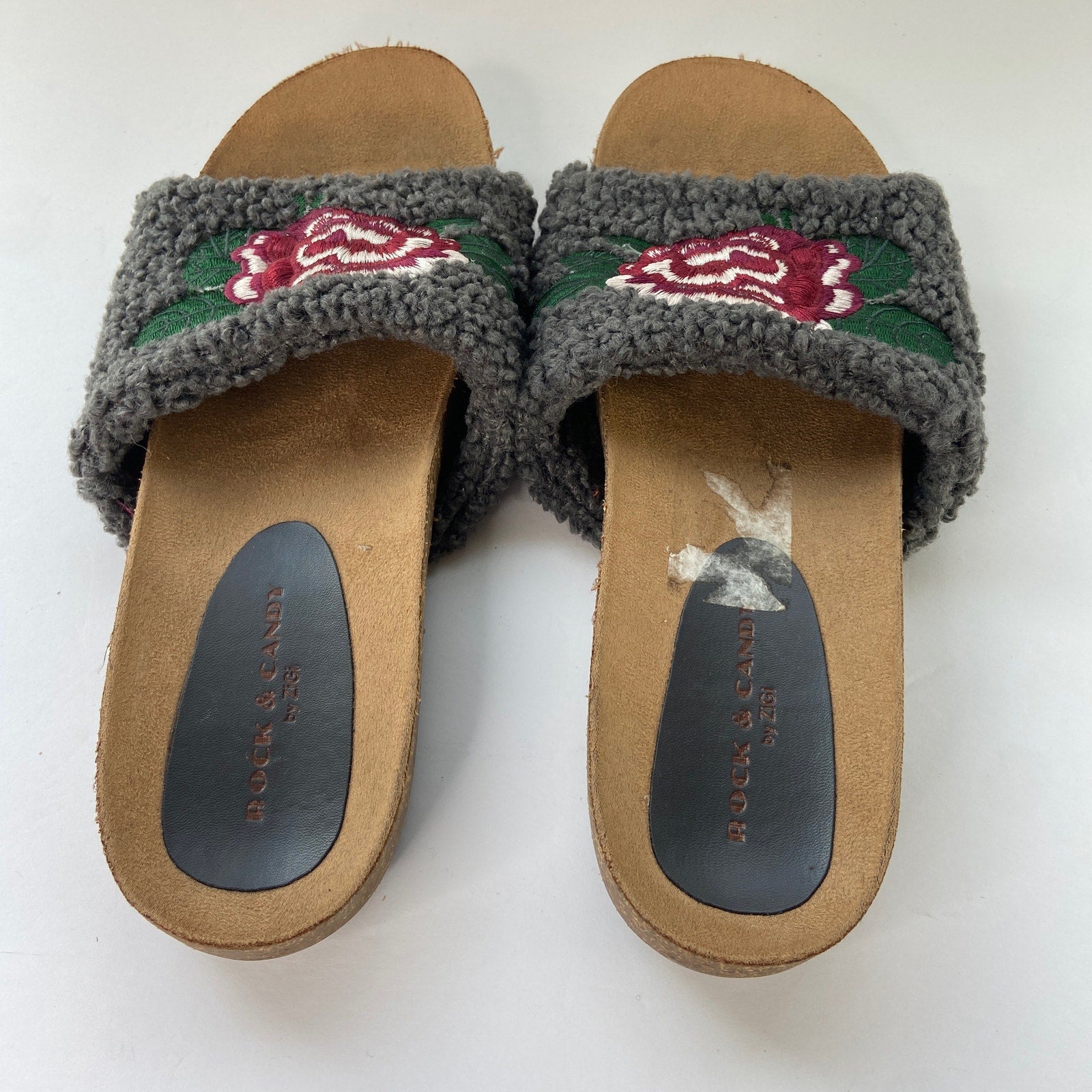 Rock & Candy Faux Fur Embroidered Floral Slides - Women's Size 9.5