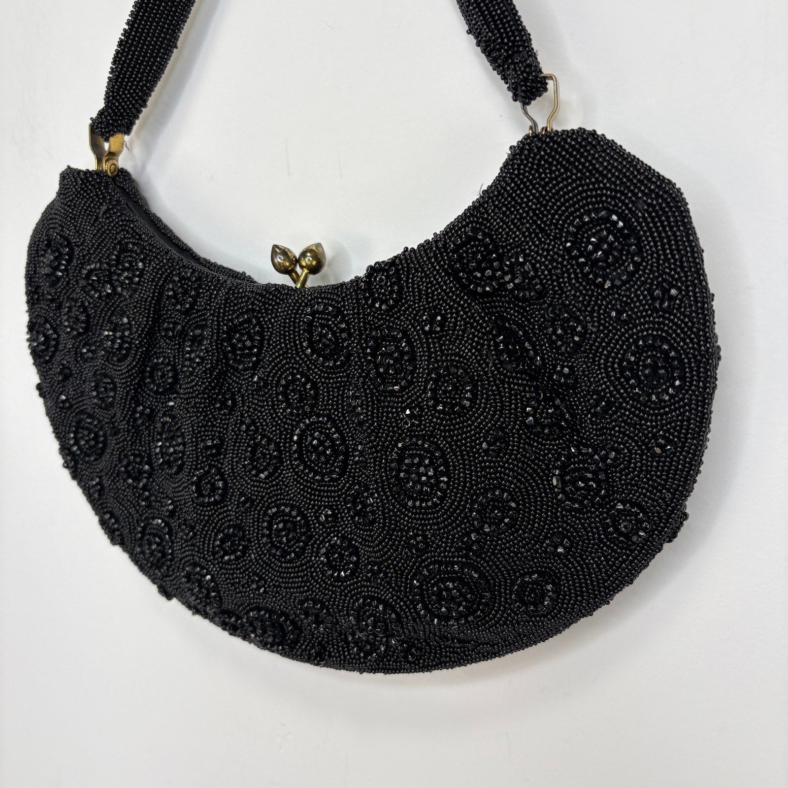 Vintage Hand Beaded in Belgium Black Bag by Josef Small Bag