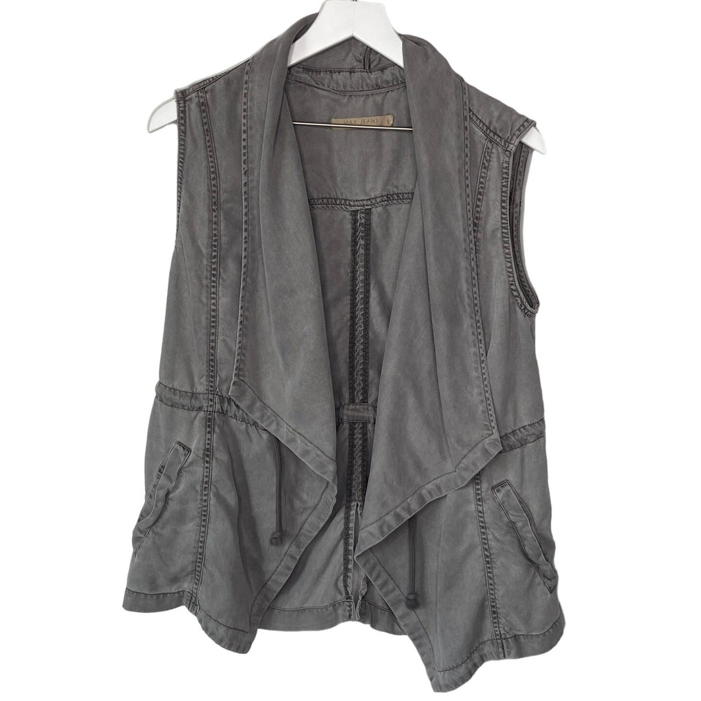 Max Jeans Gray Drape Front Cinch Waist Sleeveless Jacket Vest - Women's Medium