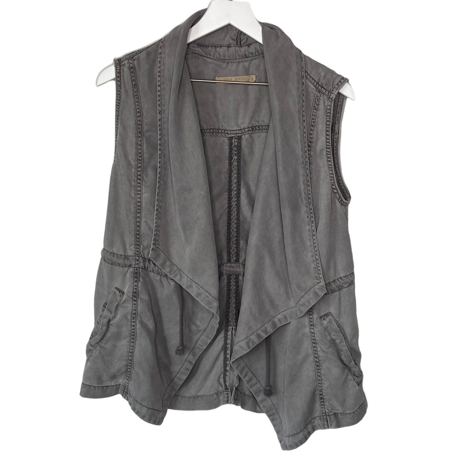 Max Jeans Gray Drape Front Cinch Waist Sleeveless Jacket Vest - Women's Medium