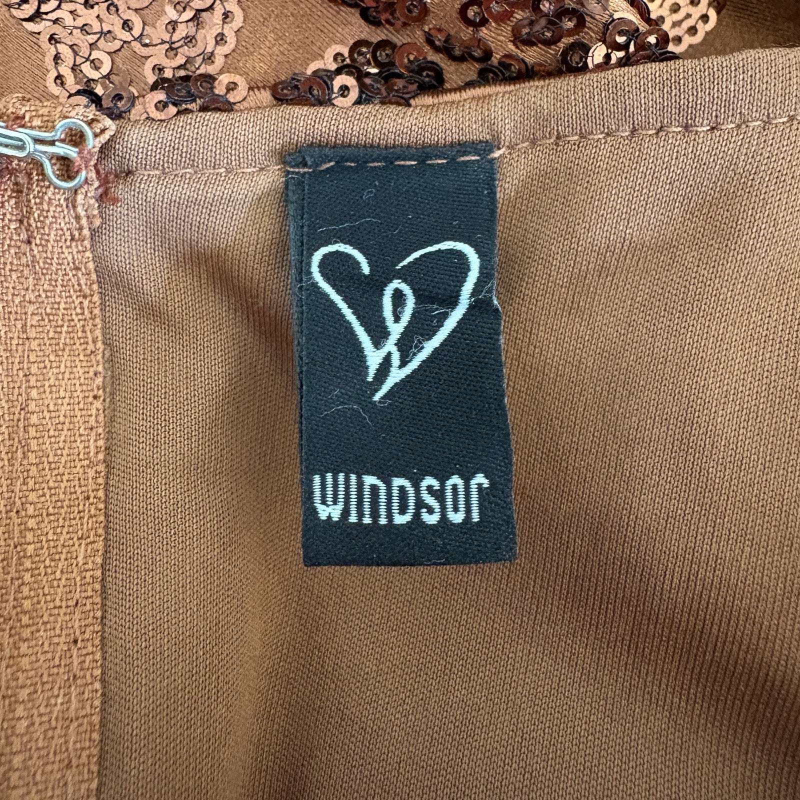 Windsor Marisol Brown Sequin Satin Formal Prom Dress - Women's Size Large