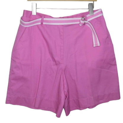 Pink High Waisted Pleat Front Shorts With Matching Belt  - Women's Size 16