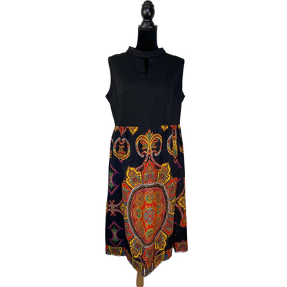 Vintage Sleeveless Keyhole Medallion Pattern Dress - Women's 14