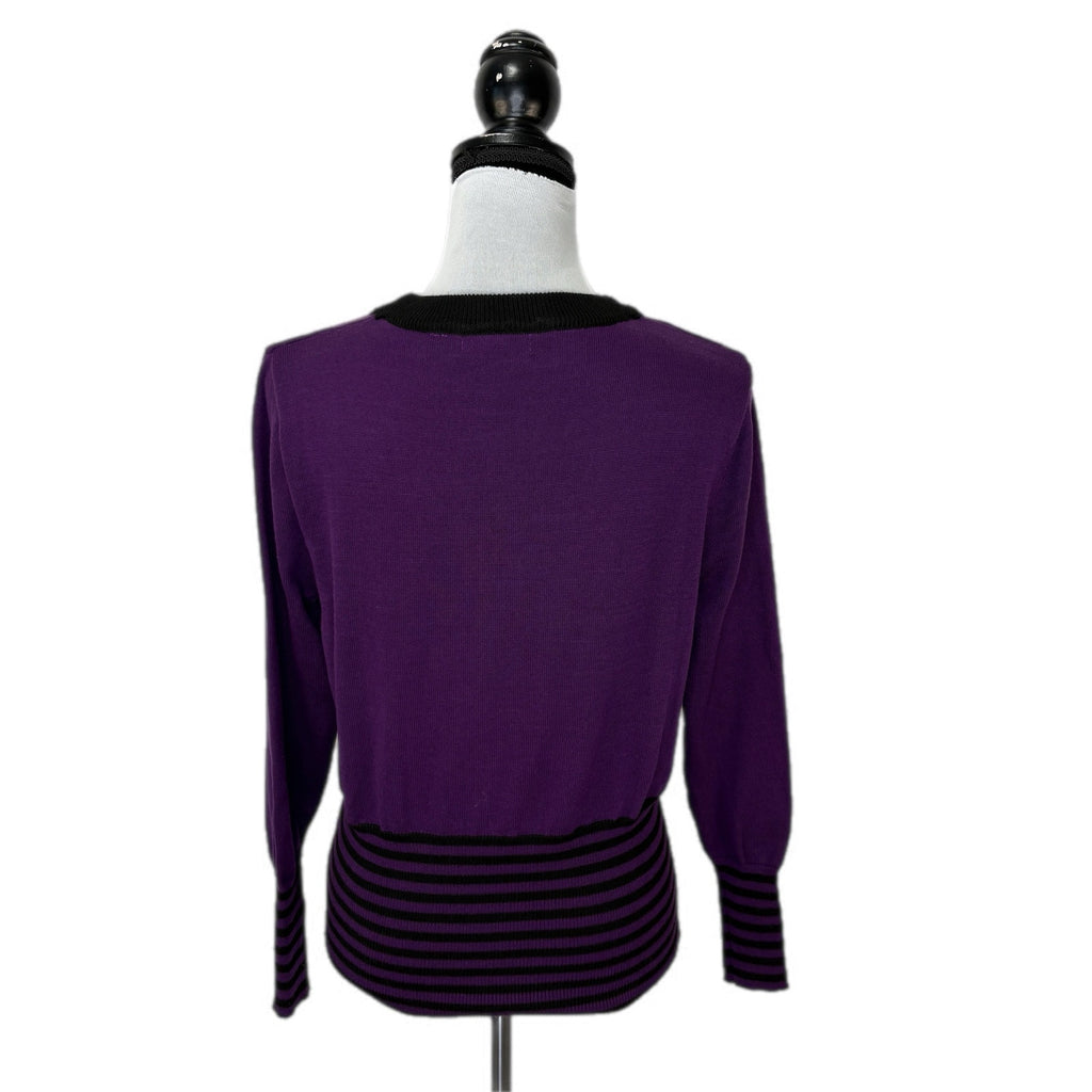 Emo Revival 2010s Purple Black Stripe Cardigan - Women's Size L