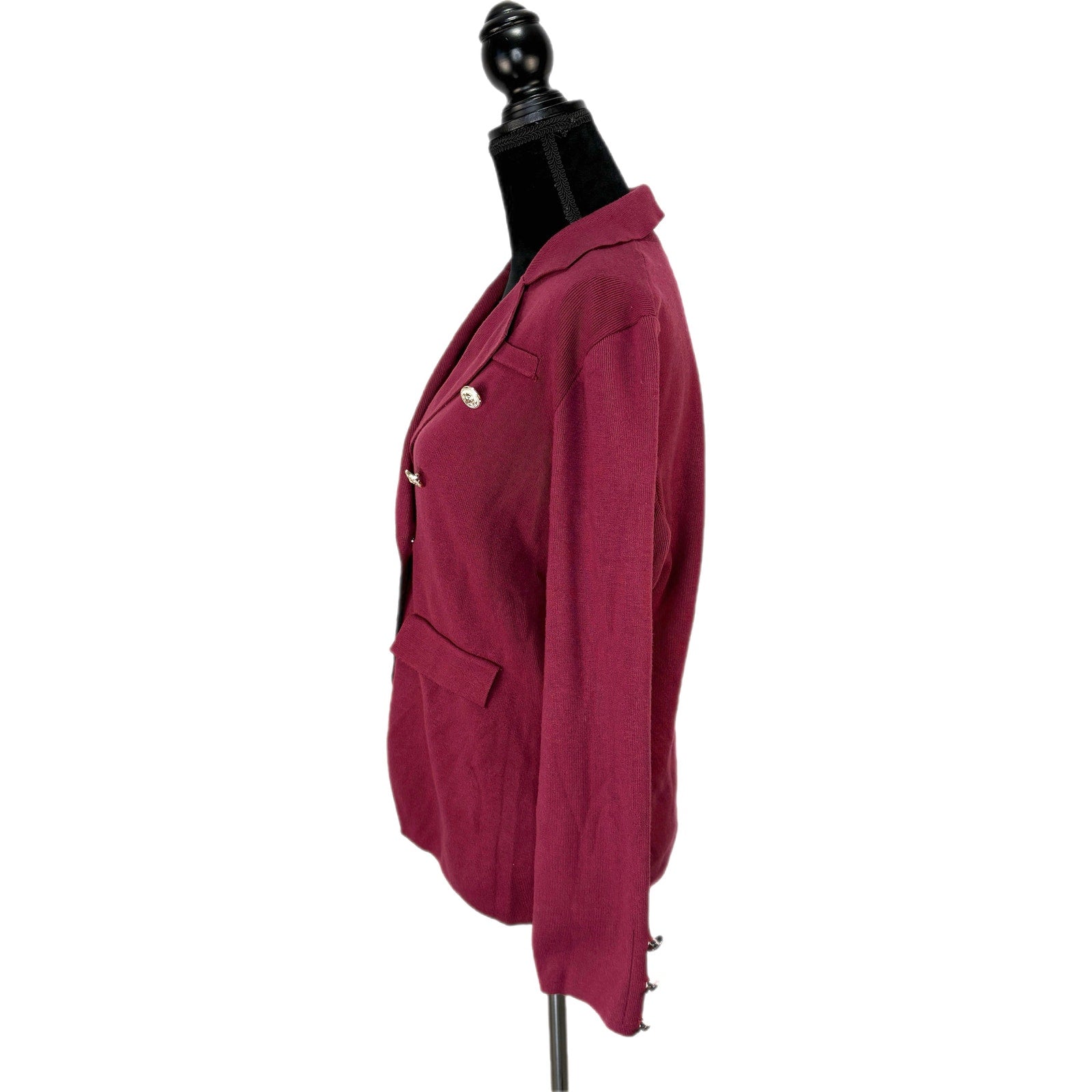 Eva & Paige Burgundy Knit Double Breasted Gold Button Top - Women's Size L