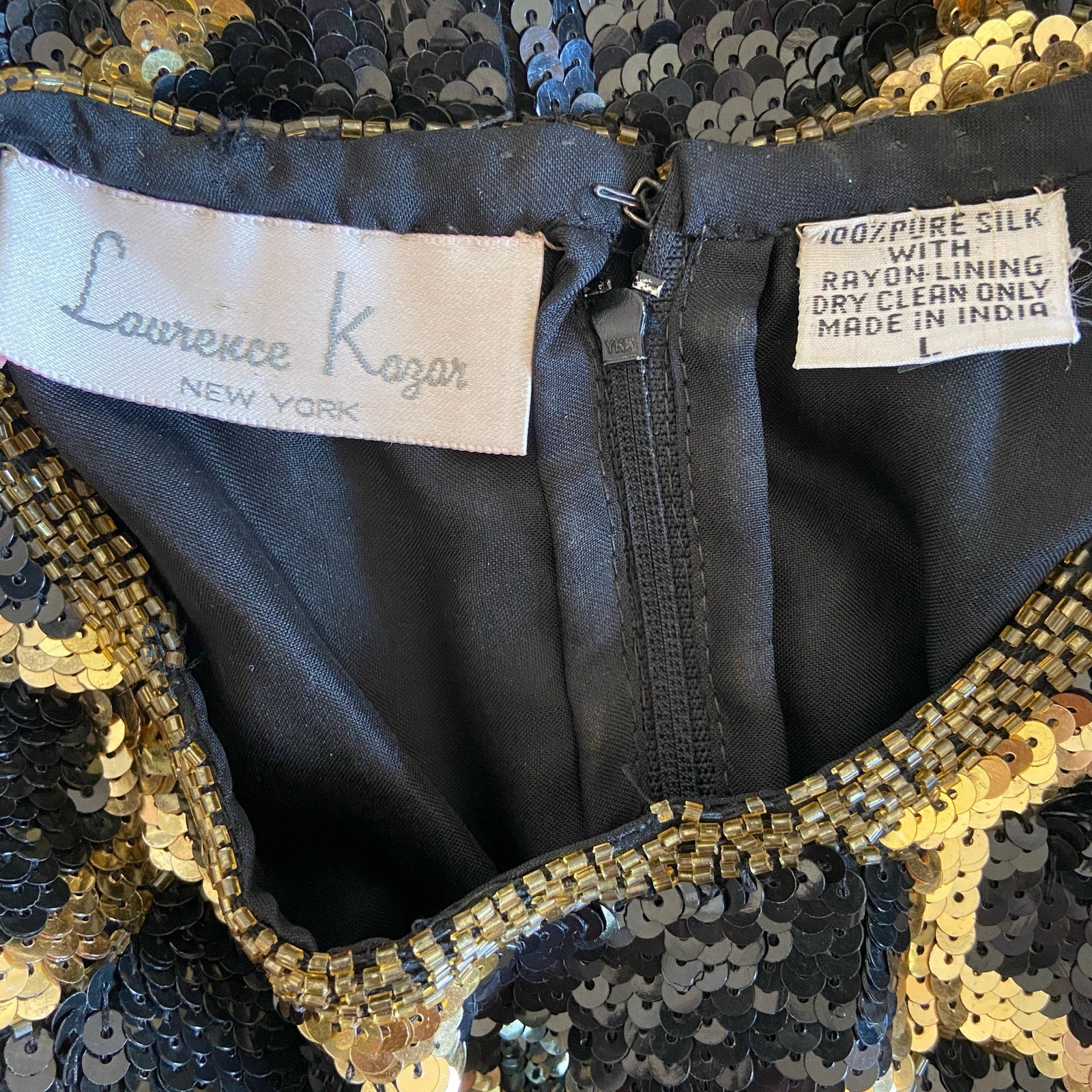 Vintage Laurence Kazar Silk Sequins Patterned Cocktail Dress - Women's Size L