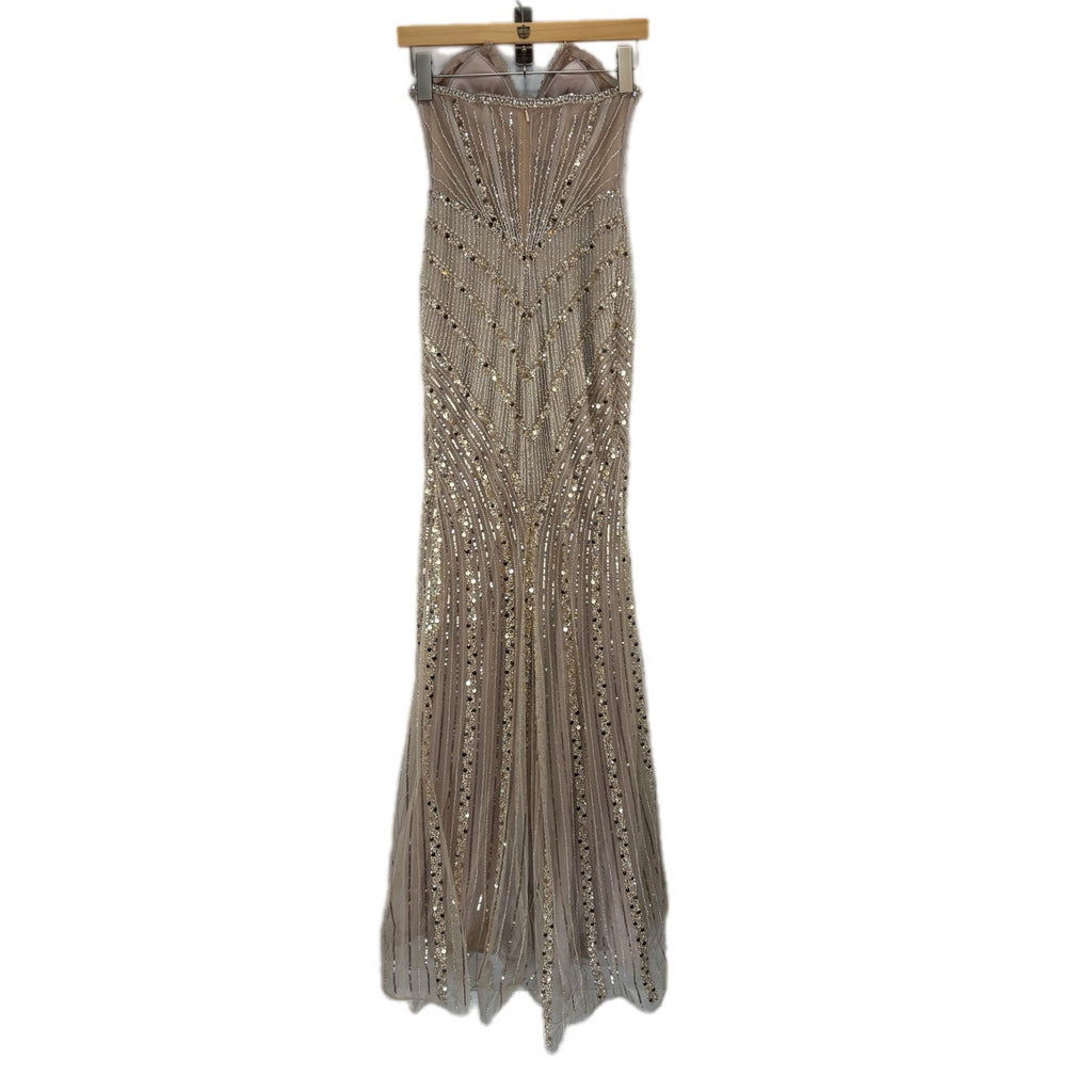 Ladivine Strapless Fitted Beaded Gown in Champagne CD0216 - Women's Size 4