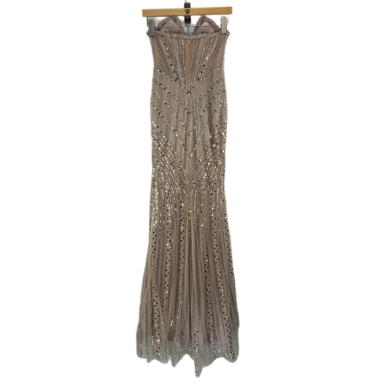 Ladivine Strapless Fitted Beaded Gown in Champagne CD0216 - Women's Size 4