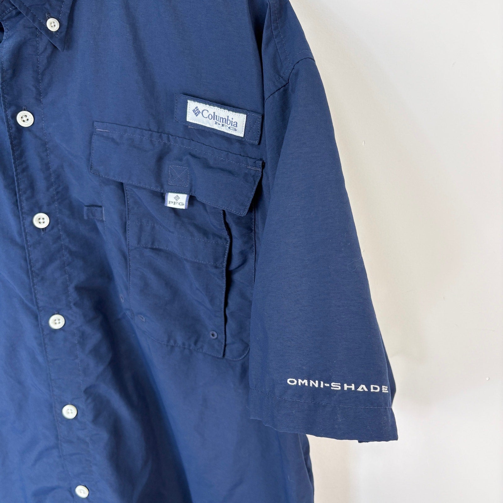 Columbia PFG Blue Tactel Nylon Short Sleeve Shirt - Men's Size L