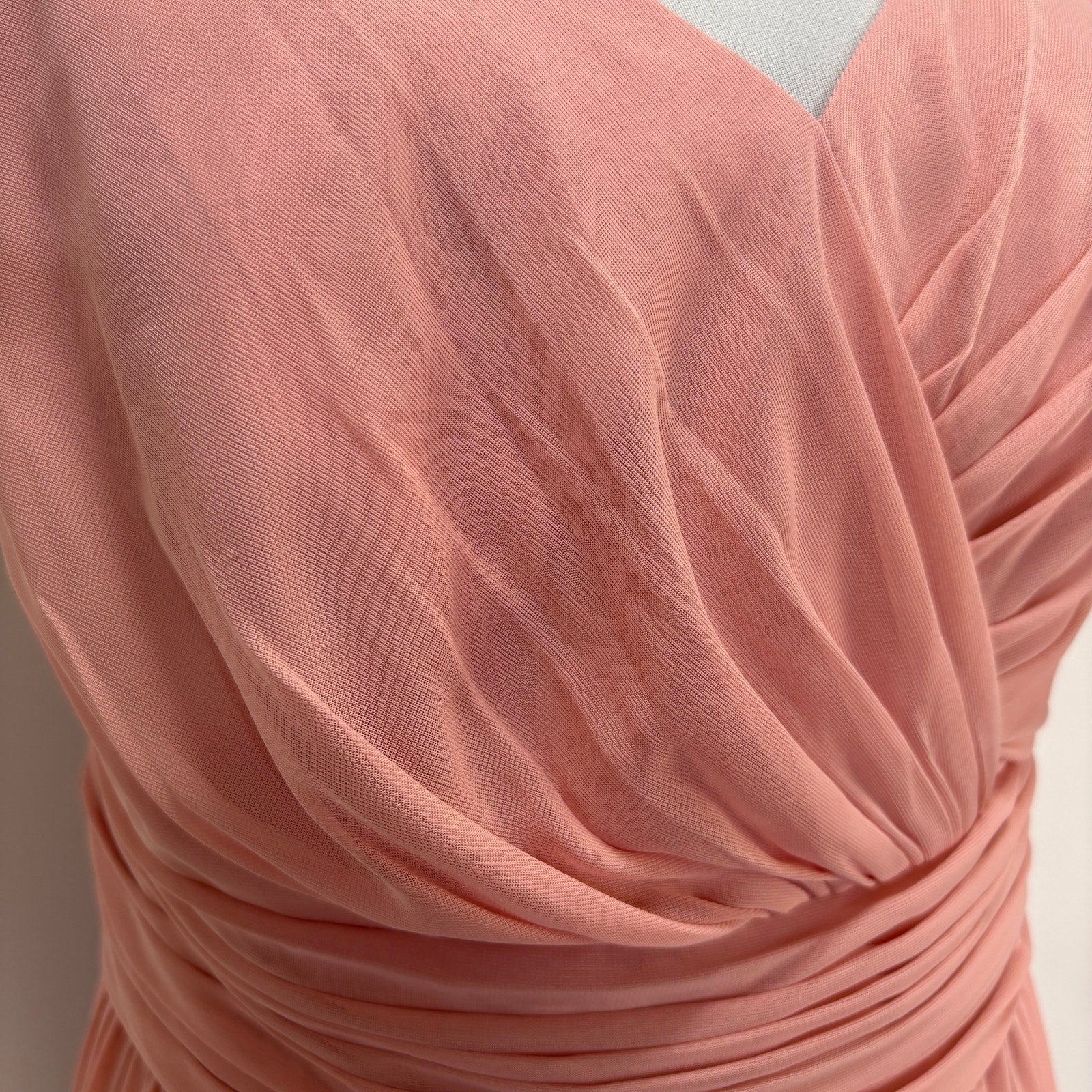 David's Bridal Blush Pink Rouched Waist Long Slip Bridesmaid Dress - Women's 16