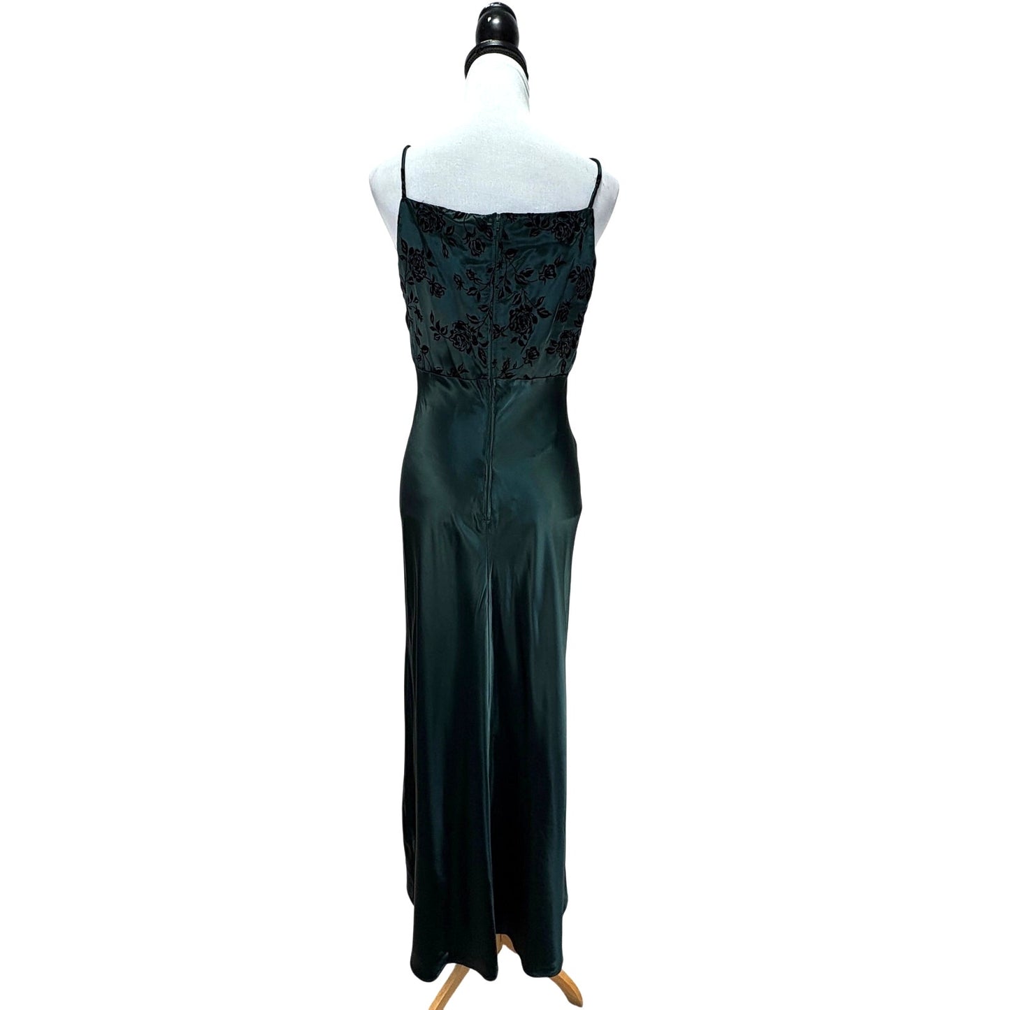 American Vintage Dark Green Velvet Flocked Floral Formal Dress - Women's Small