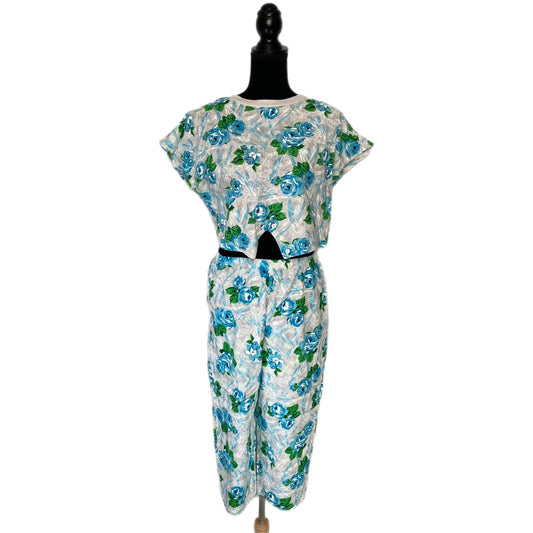 Vintage Floral Crop Top and Matching Capri Pants - Women's Size Small