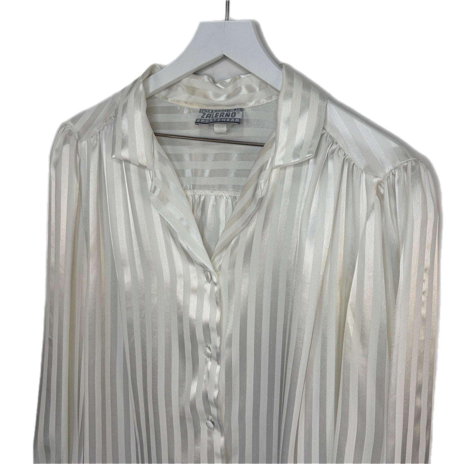 Vintage White Stripe Button Front Blouse - Women's Size 18