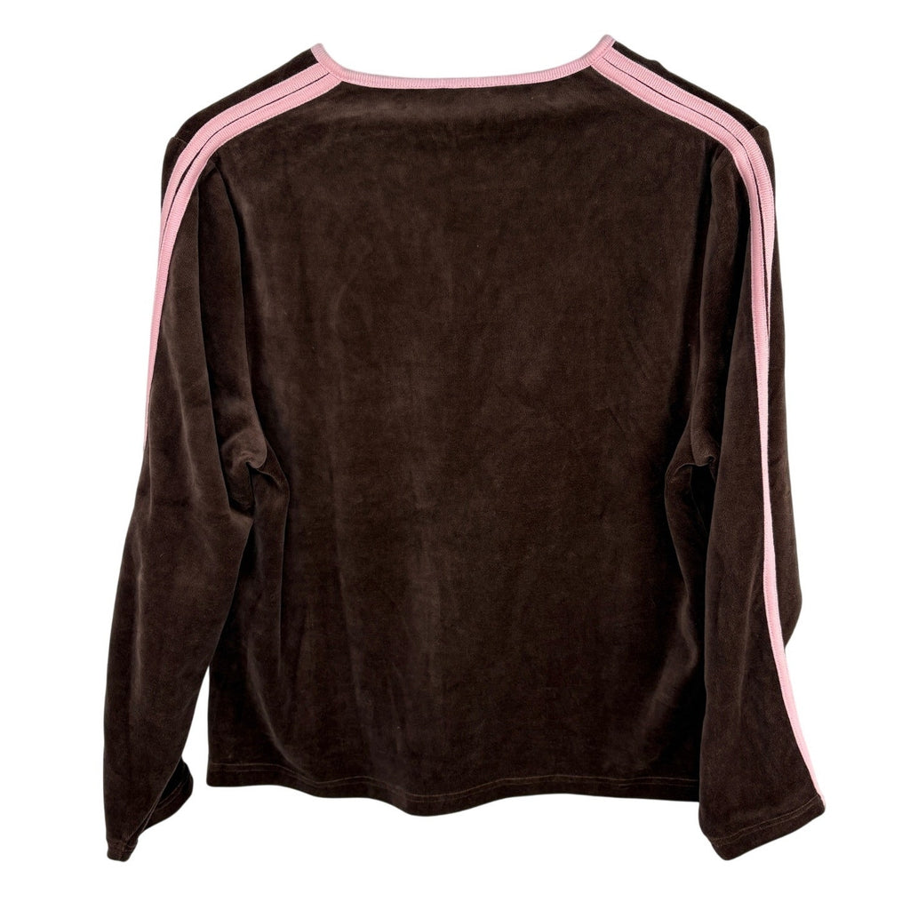 Y2K Brown Velour Pink Trim Zip Up Track Jacket - Women's Size M