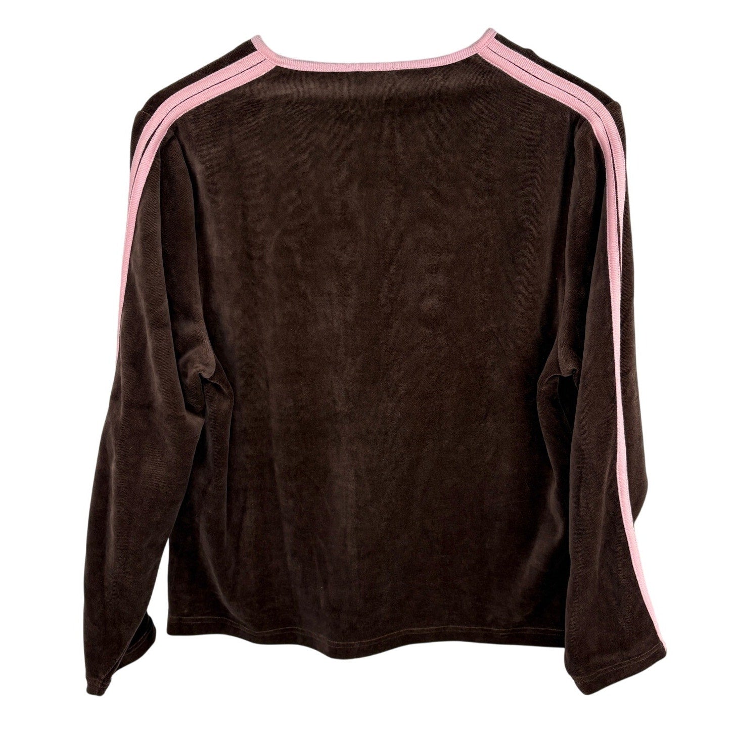 Y2K Brown Velour Pink Trim Zip Up Track Jacket - Women's Size M