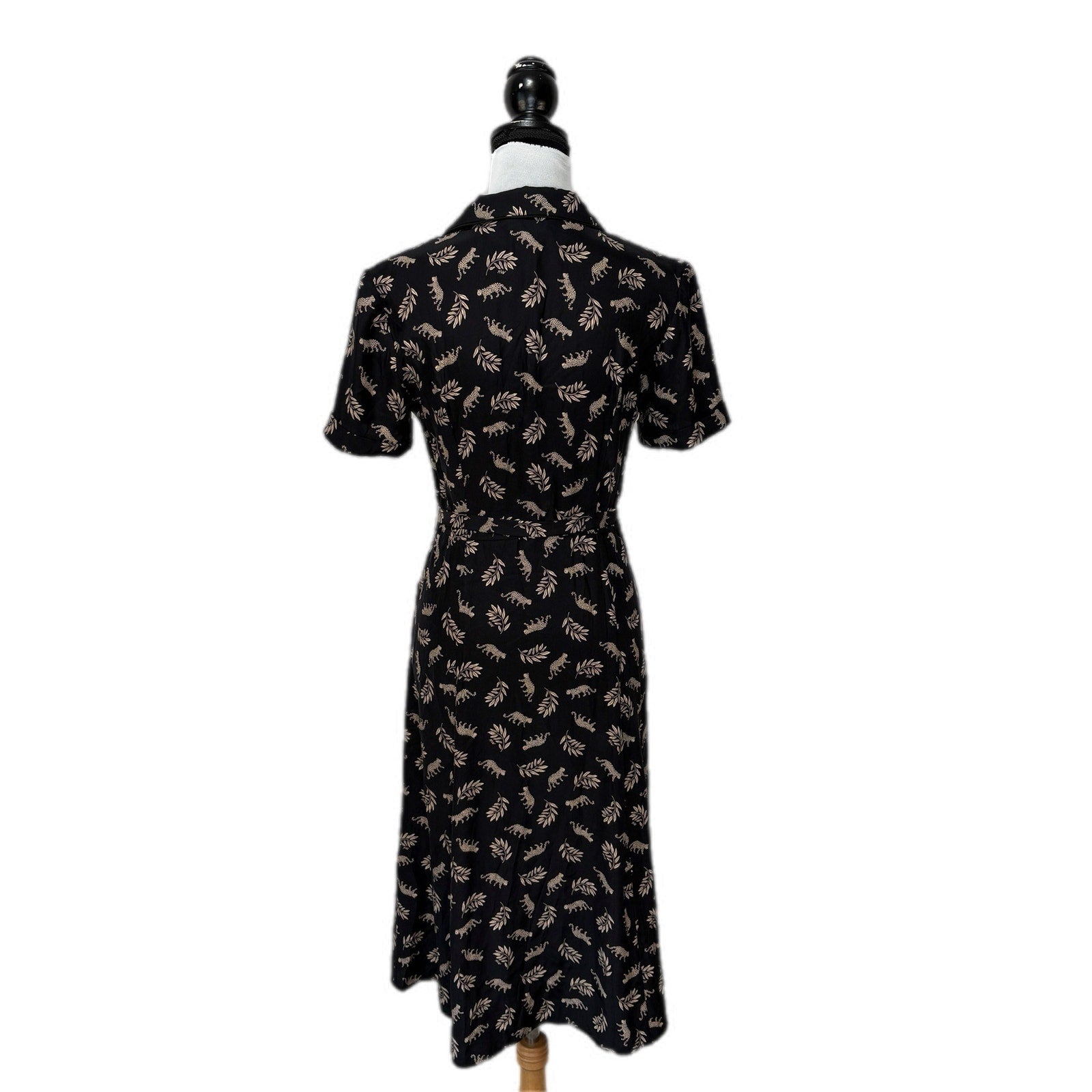 HVN Maria Silk Leaf Print Leopard Short Sleeve Shirt Dress - Women's Size 8