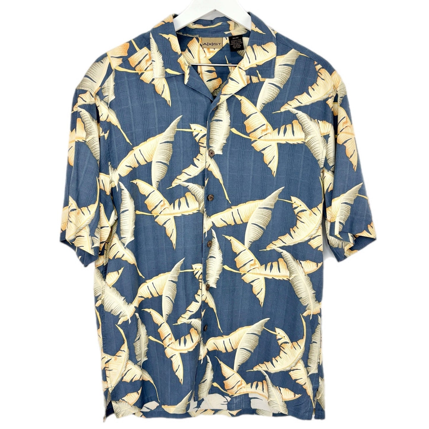 Blue Silk Banana Leaves Hawaiian Shirt - Men's Size M