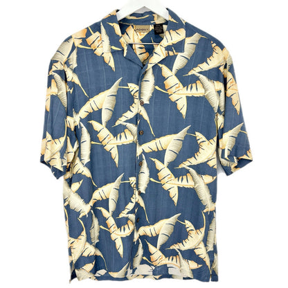 Blue Silk Banana Leaves Hawaiian Shirt - Men's Size M