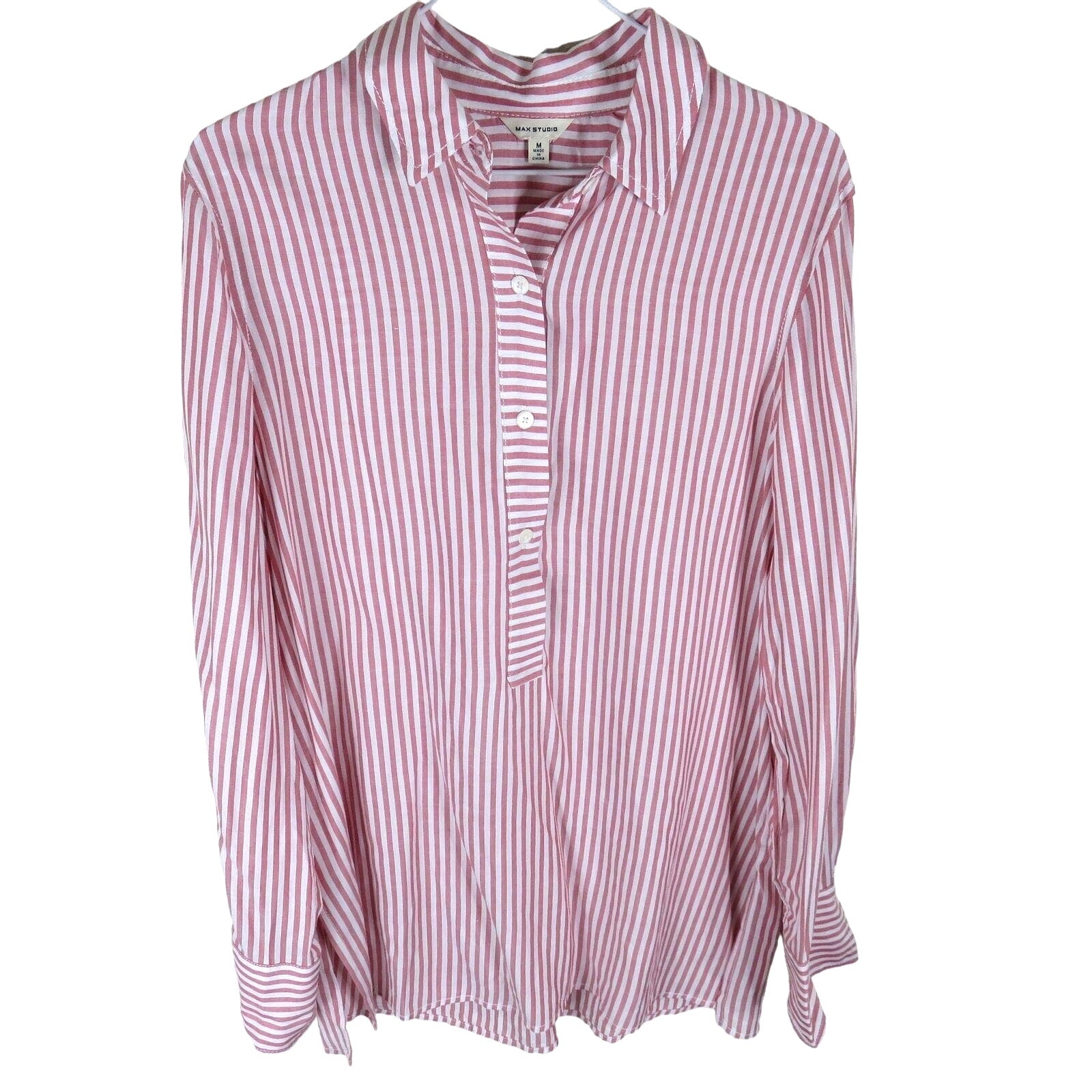 Max Studio Pink Striped Pullover Long Sleeve Blouse - Women's Size M