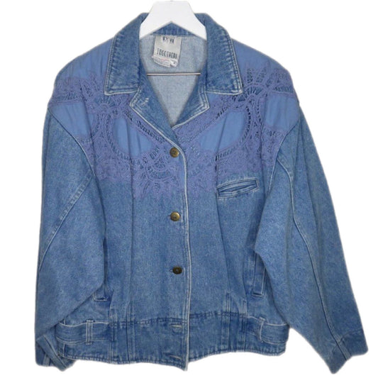 Y2K Crochet Detail Denim Jean Jacket - Missy Size M