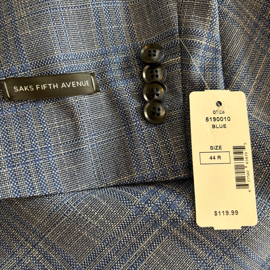Saks Fifth Avenue Blue Plaid Sport Coat 2 Button Suit Jacket - Men's 44R